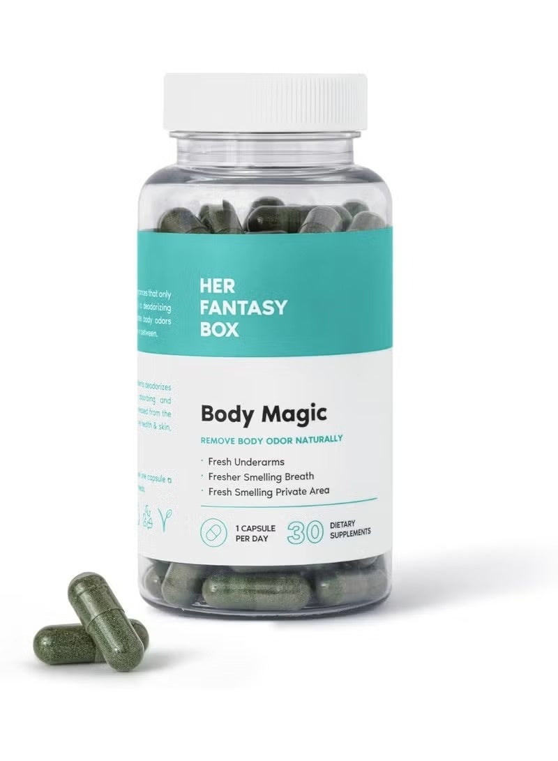 لها الخيال صندوق بادي ماجيك | كبسولات الكلوروفيل – تركيبة نباتية للتخلص من السموم وصحة الأمعاء، دعم الهضم، تجديد البشرة، وزيادة الطاقة الطبيعية | 30 كبسولة - Image 1